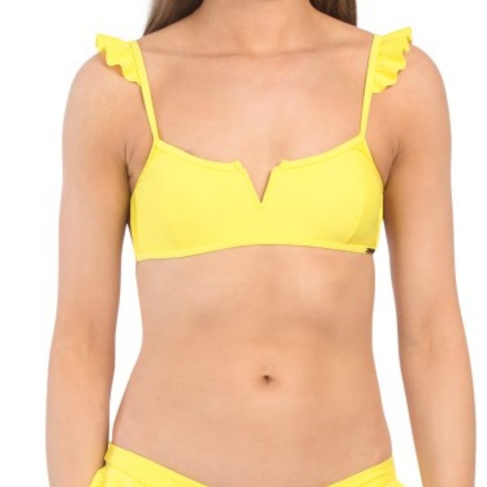 Kendall & Kylie Ruffle Bikini Top Neon Yellow